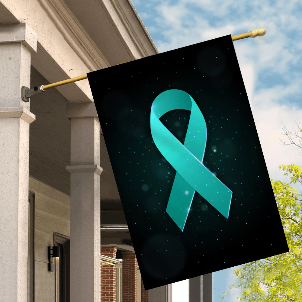 Ovarian Cancer Tourette Syndrome Trigeminal Neuralgia Peritoneal PCOS Awareness Flag Teal Ribbon | siriusteestore
