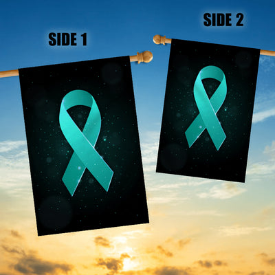 Ovarian Cancer Tourette Syndrome Trigeminal Neuralgia Peritoneal PCOS Awareness Flag Teal Ribbon | siriusteestore