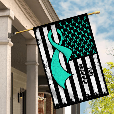 PCOS Awareness America Flag Teal Ribbon | siriusteestore