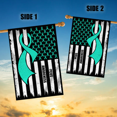 PCOS Awareness America Flag Teal Ribbon | siriusteestore
