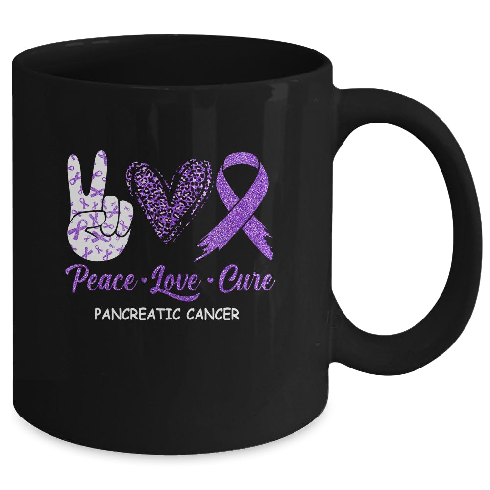 Pancreatic Cancer Peace Love Cure Leopard Mug | siriusteestore