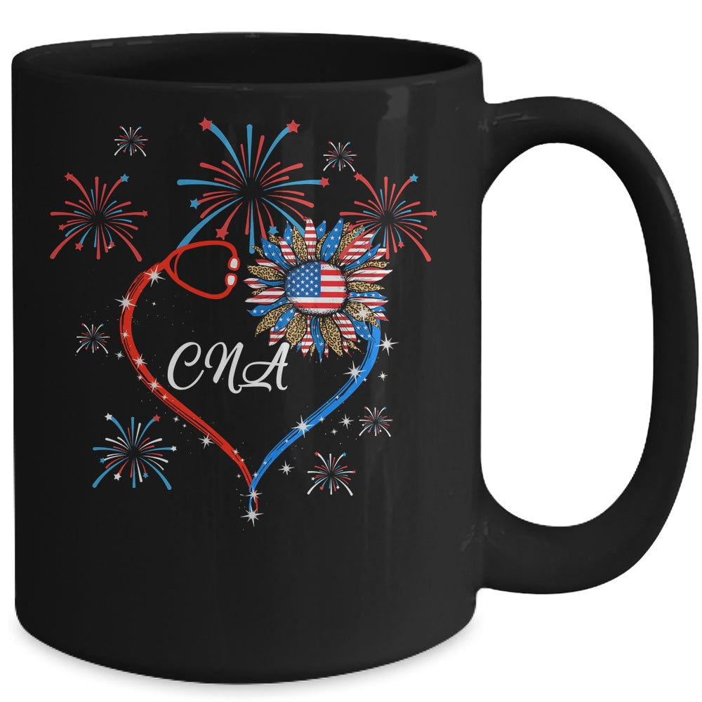 Patriotic CNA Nurse 4th Of July American Flag Sunflower Love Mug | siriusteestore