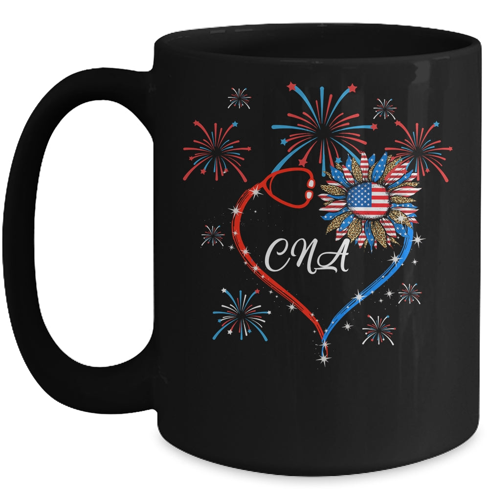 Patriotic CNA Nurse 4th Of July American Flag Sunflower Love Mug | siriusteestore