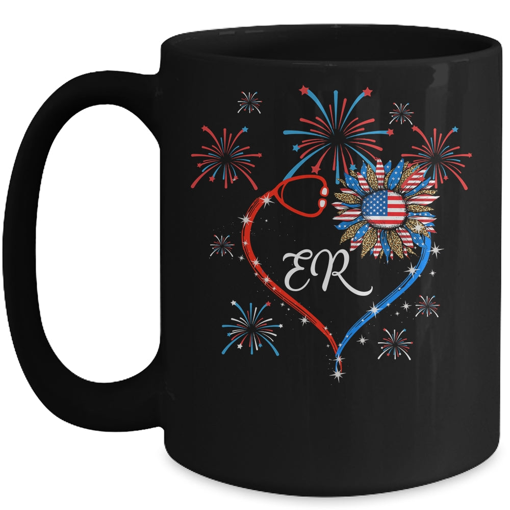 Patriotic ER Nurse 4th Of July American Flag Sunflower Love Mug | siriusteestore