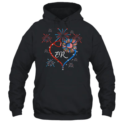 Patriotic ER Nurse 4th Of July American Flag Sunflower Love Shirt & Tank Top | siriusteestore