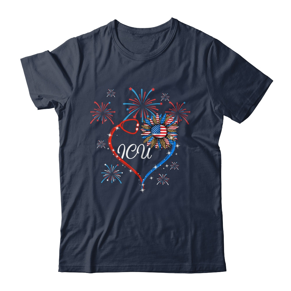 Patriotic ICU Nurse 4th Of July American Flag Sunflower Love Shirt & Tank Top | siriusteestore