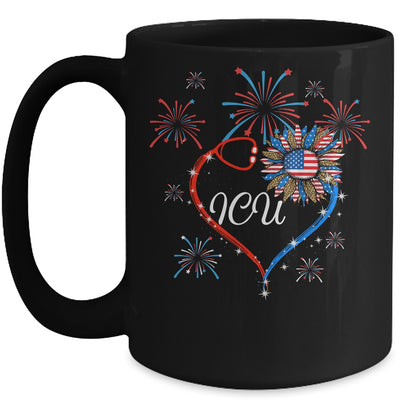 Patriotic ICU Nurse 4th Of July American Flag Sunflower Love Mug | siriusteestore
