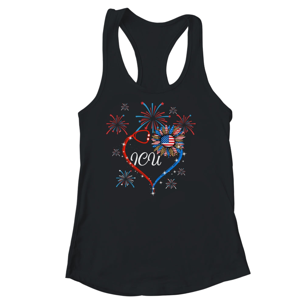 Patriotic ICU Nurse 4th Of July American Flag Sunflower Love Shirt & Tank Top | siriusteestore