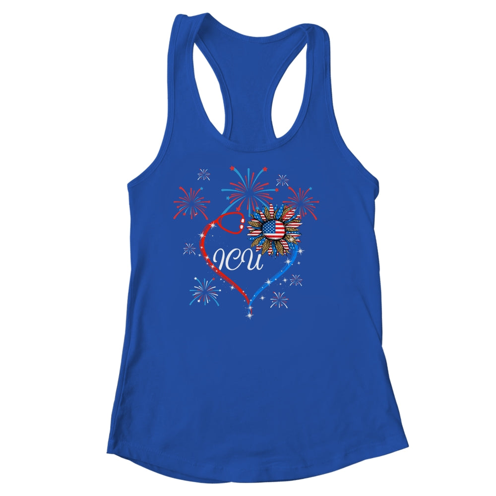 Patriotic ICU Nurse 4th Of July American Flag Sunflower Love Shirt & Tank Top | siriusteestore