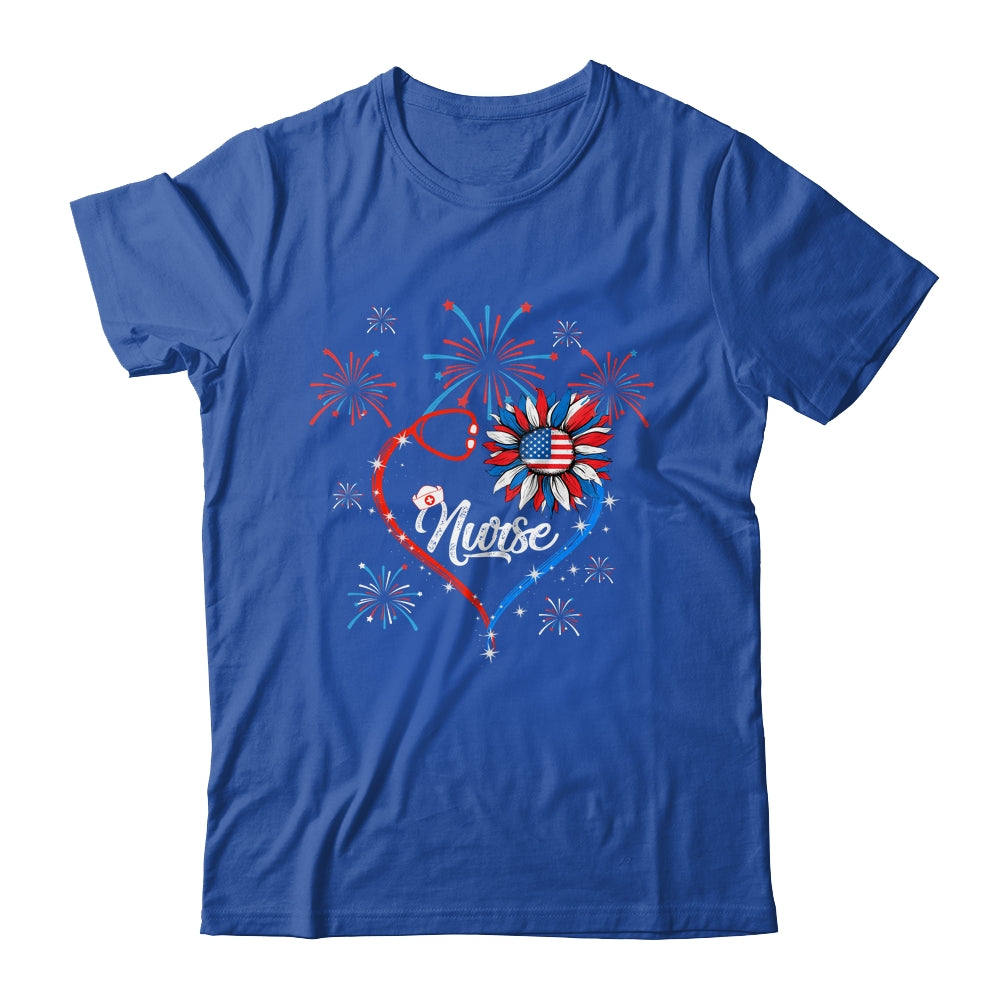 Patriotic Nurse 4th Of July American Flag Sunflower Heart Shirt & Tank Top | siriusteestore