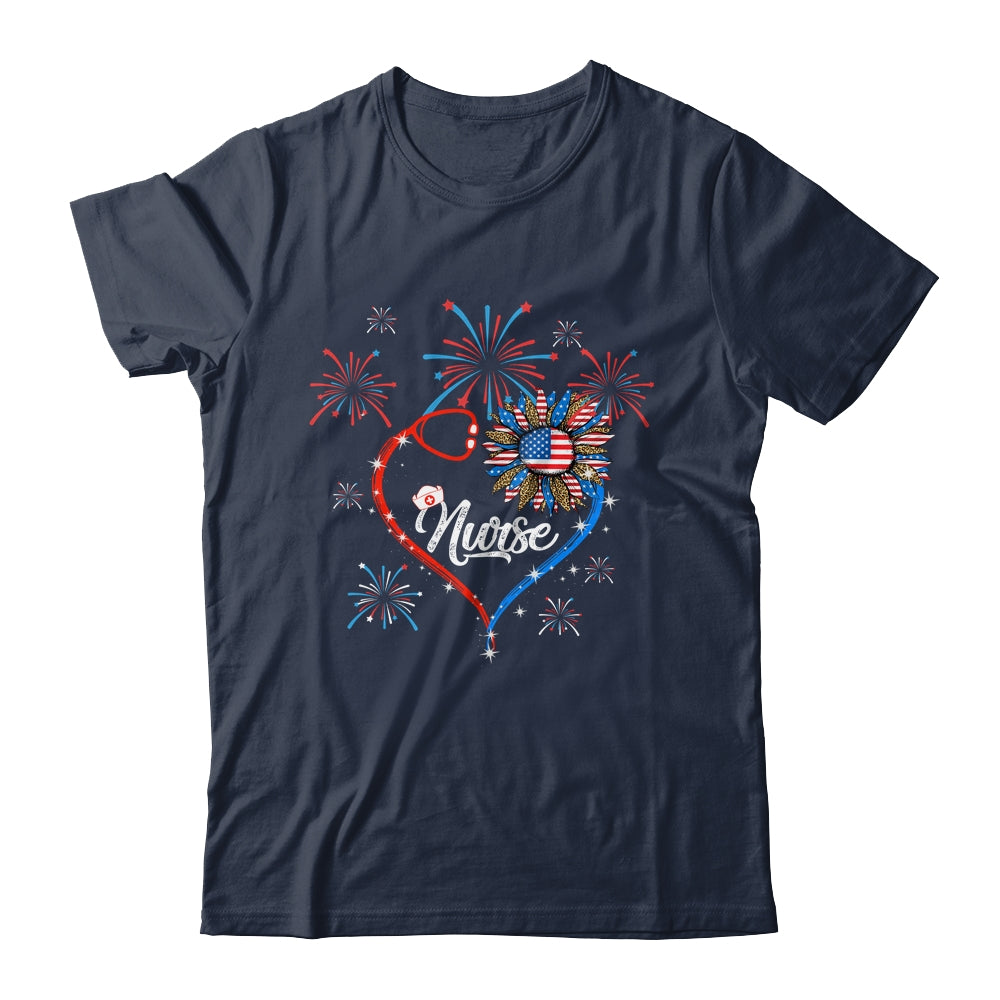 Patriotic Nurse 4th Of July American Flag Sunflower Love Shirt & Tank Top | siriusteestore