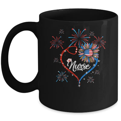Patriotic Nurse 4th Of July American Flag Sunflower Love Mug | siriusteestore