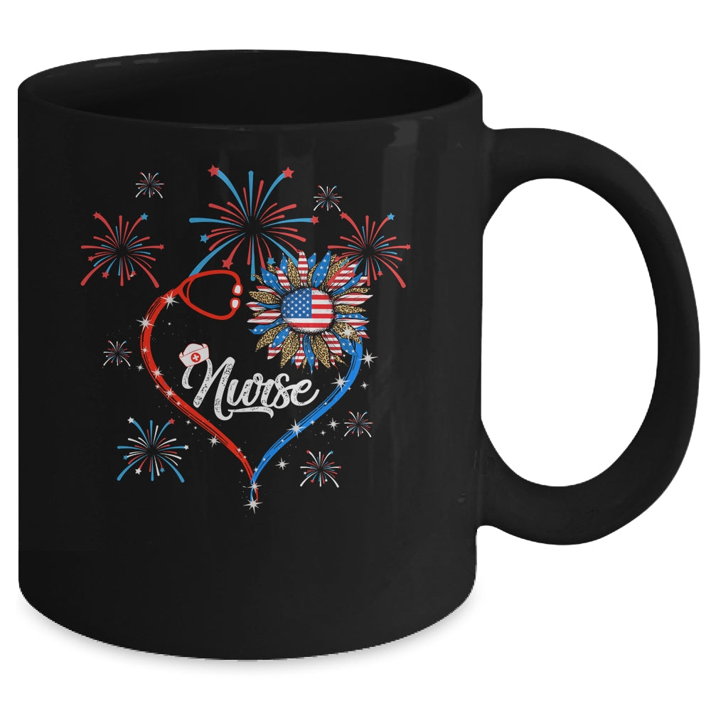 Patriotic Nurse 4th Of July American Flag Sunflower Love Mug | siriusteestore