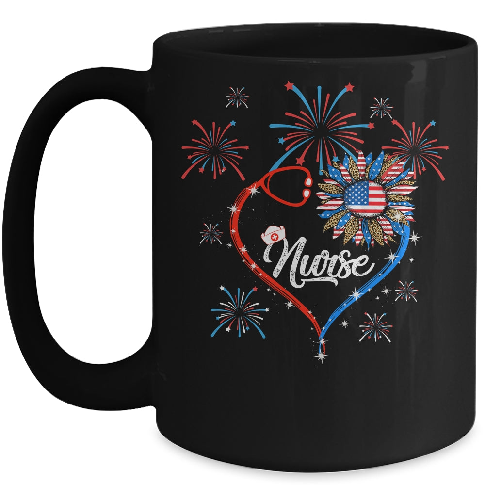Patriotic Nurse 4th Of July American Flag Sunflower Love Mug | siriusteestore