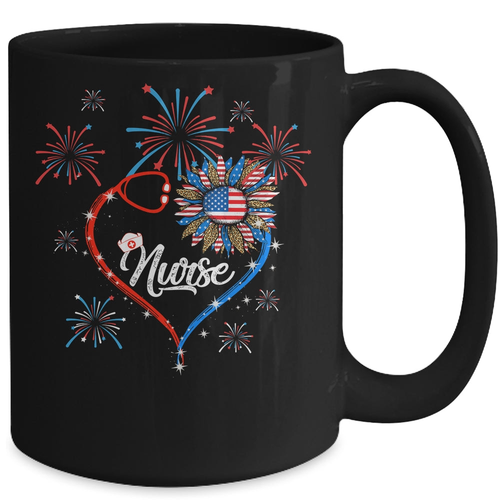 Patriotic Nurse 4th Of July American Flag Sunflower Love Mug | siriusteestore