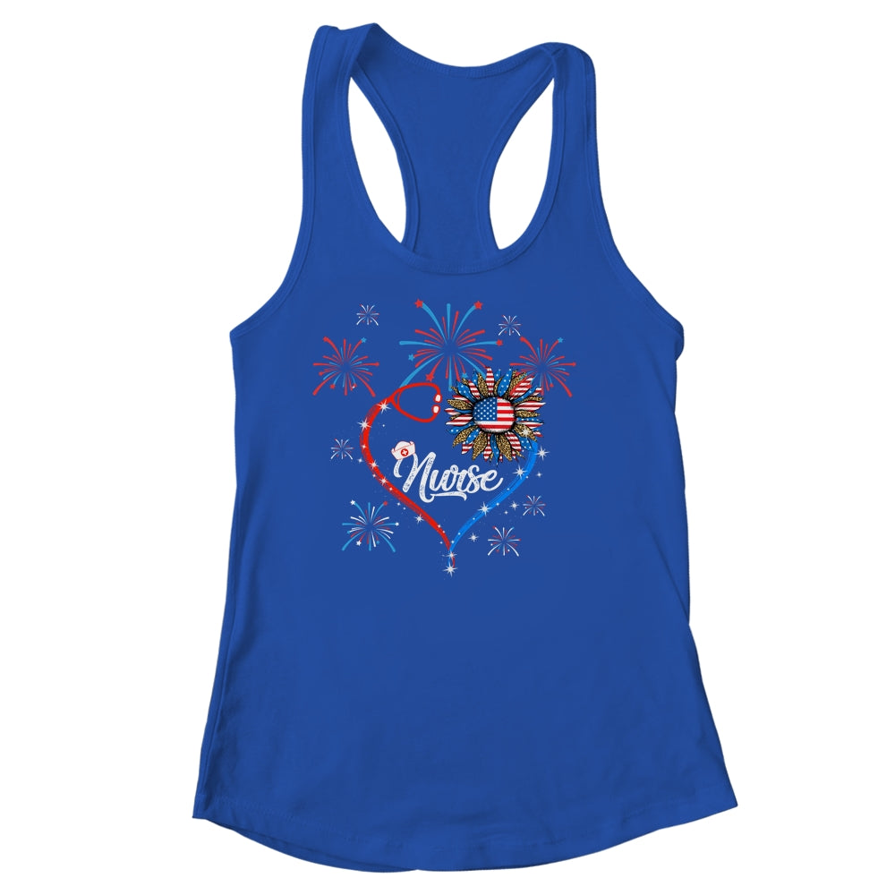 Patriotic Nurse 4th Of July American Flag Sunflower Love Shirt & Tank Top | siriusteestore