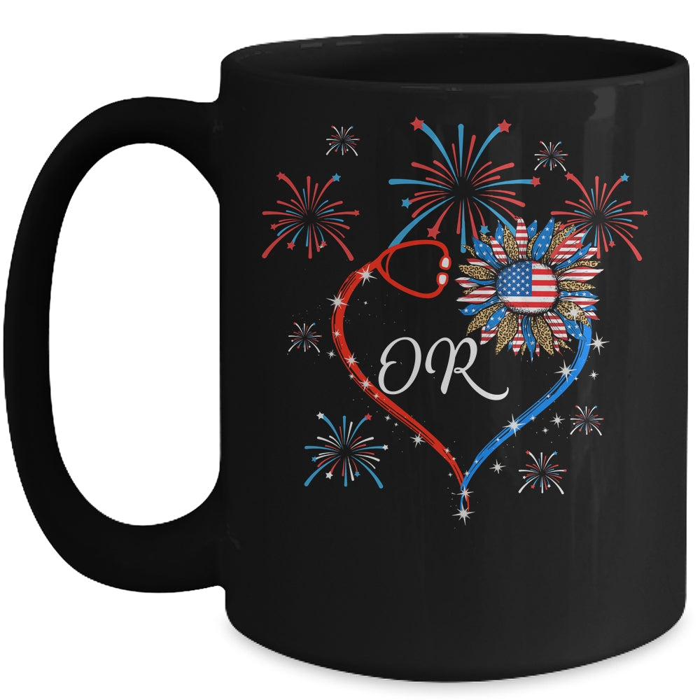 Patriotic OR Nurse 4th Of July American Flag Sunflower Love Mug | siriusteestore