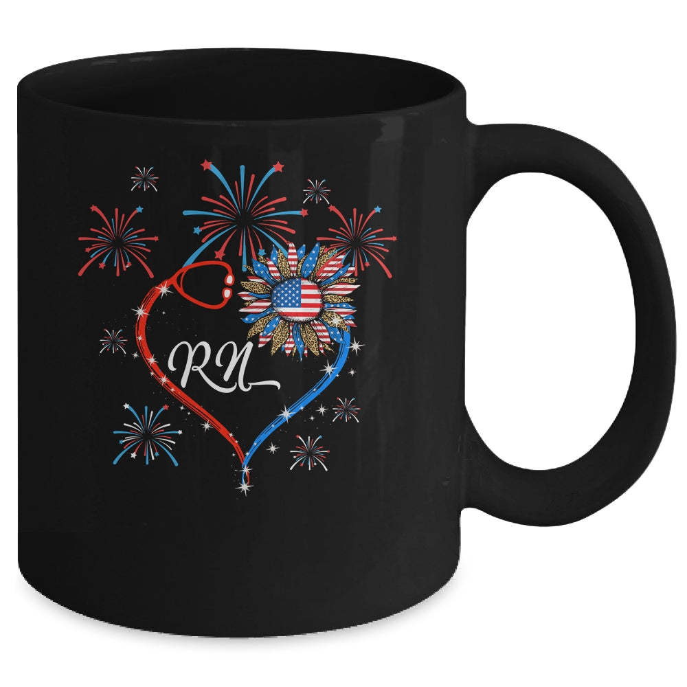 Patriotic RN Nurse 4th Of July American Flag Sunflower Love Mug | siriusteestore