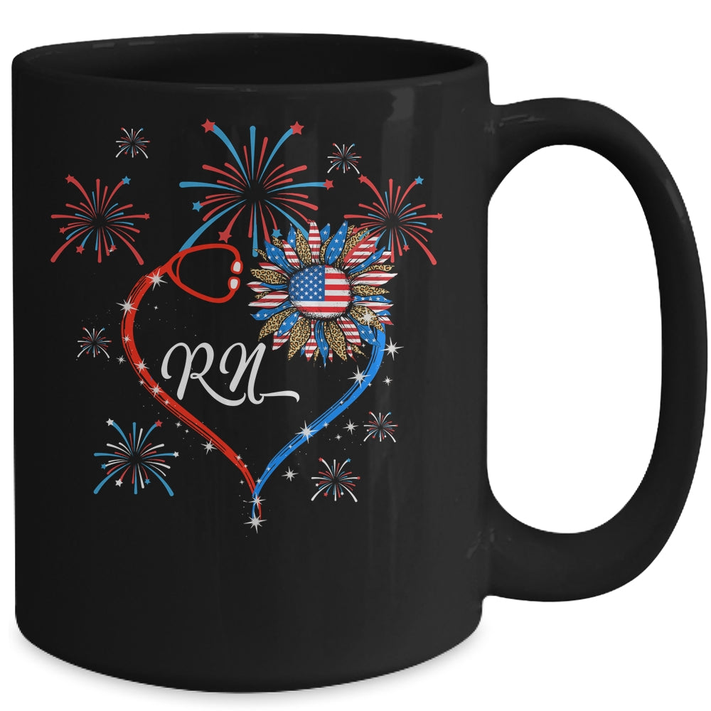 Patriotic RN Nurse 4th Of July American Flag Sunflower Love Mug | siriusteestore