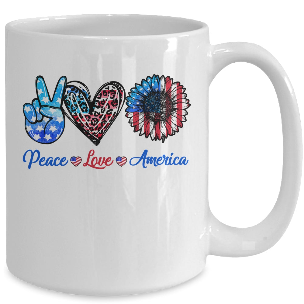 Peace Love America Sunflower Funny 4th Of July Fireworks Mug | siriusteestore