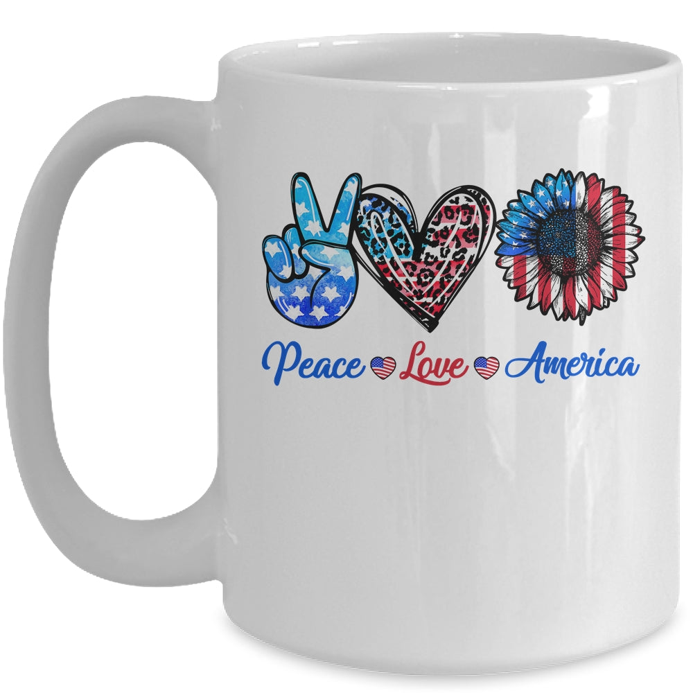 Peace Love America Sunflower Funny 4th Of July Fireworks Mug | siriusteestore