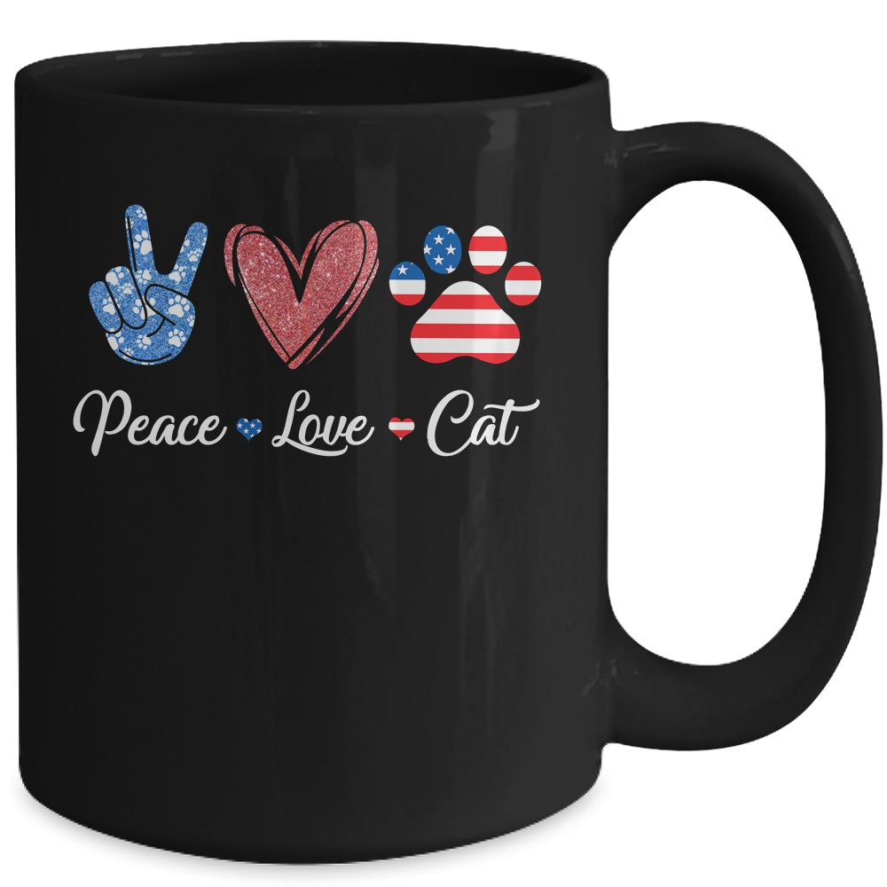 Peace Love Cat Lover American Flag Happy 4th Of July Mug | siriusteestore