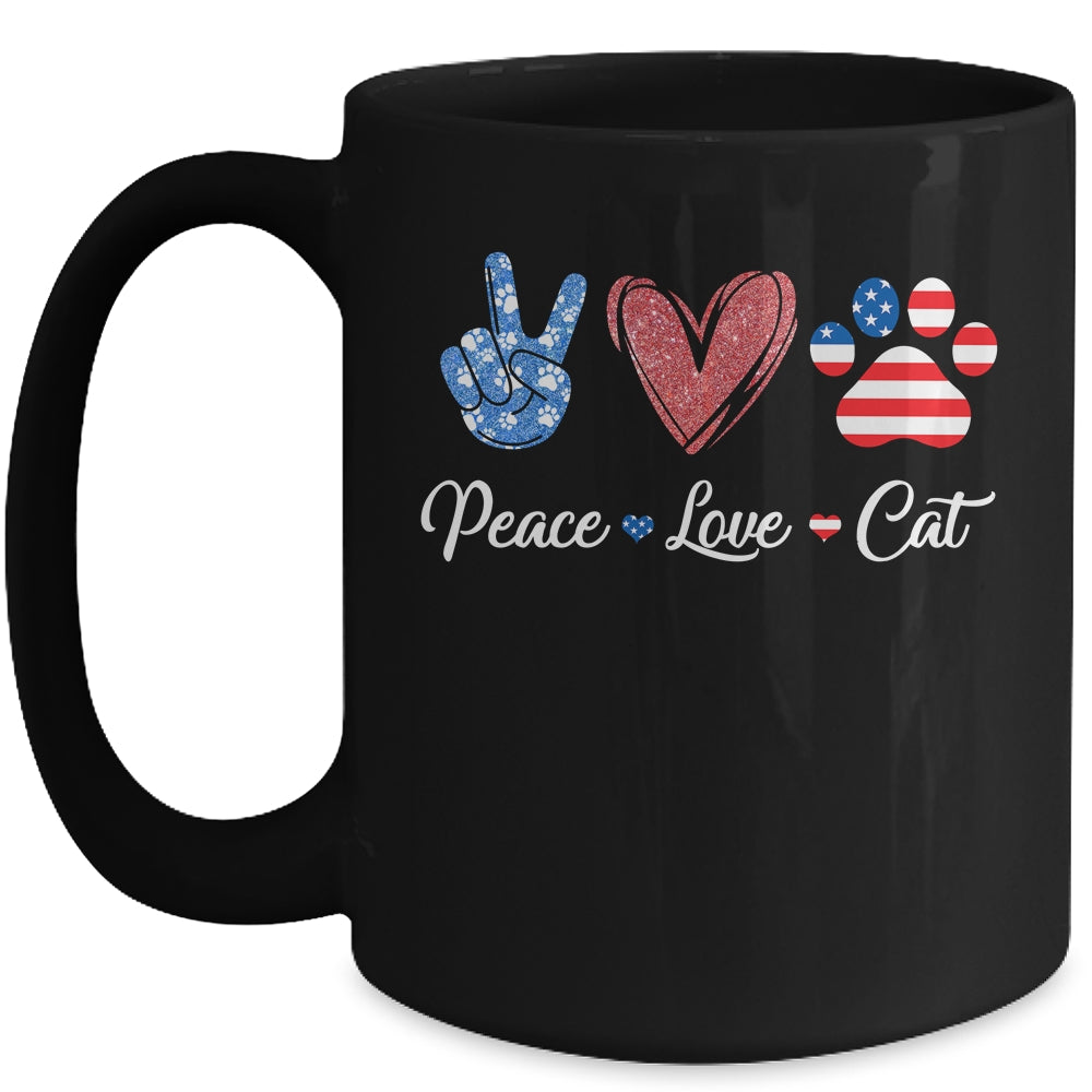 Peace Love Cat Lover American Flag Happy 4th Of July Mug | siriusteestore