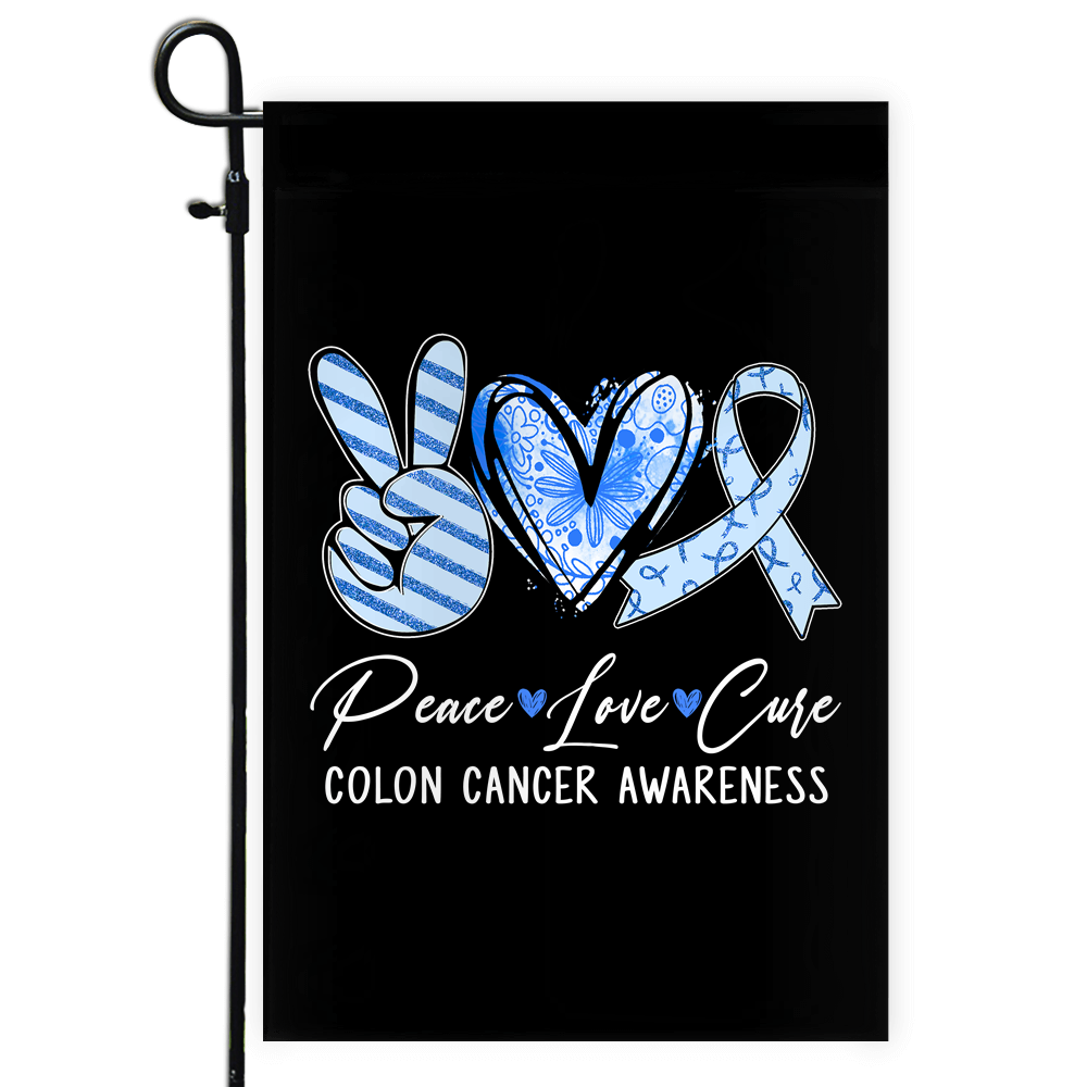 Peace Love Cure Blue Ribbon Colon Cancer Awareness Flag | siriusteestore