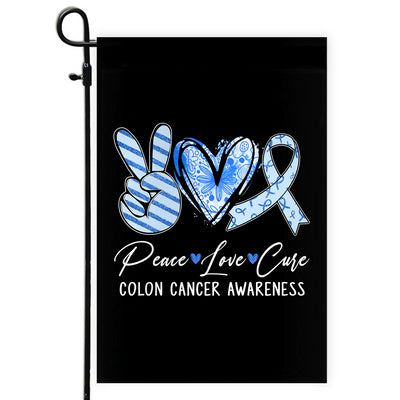 Peace Love Cure Blue Ribbon Colon Cancer Awareness Flag | siriusteestore