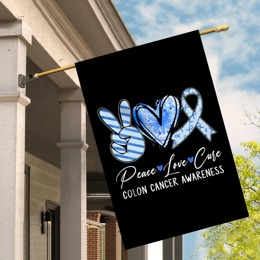 Peace Love Cure Blue Ribbon Colon Cancer Awareness Flag | siriusteestore