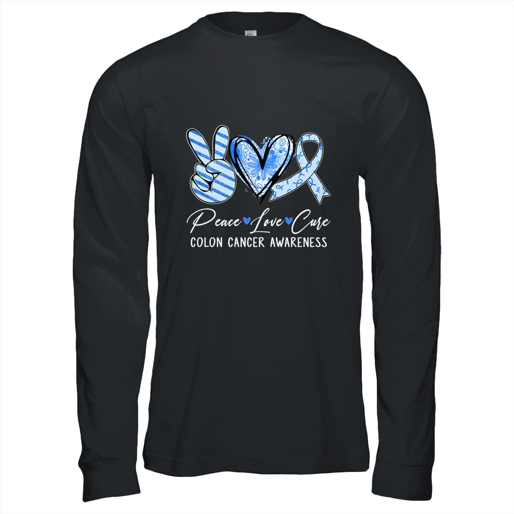 Peace Love Cure Blue Ribbon Colon Cancer Awareness Shirt & Hoodie | siriusteestore