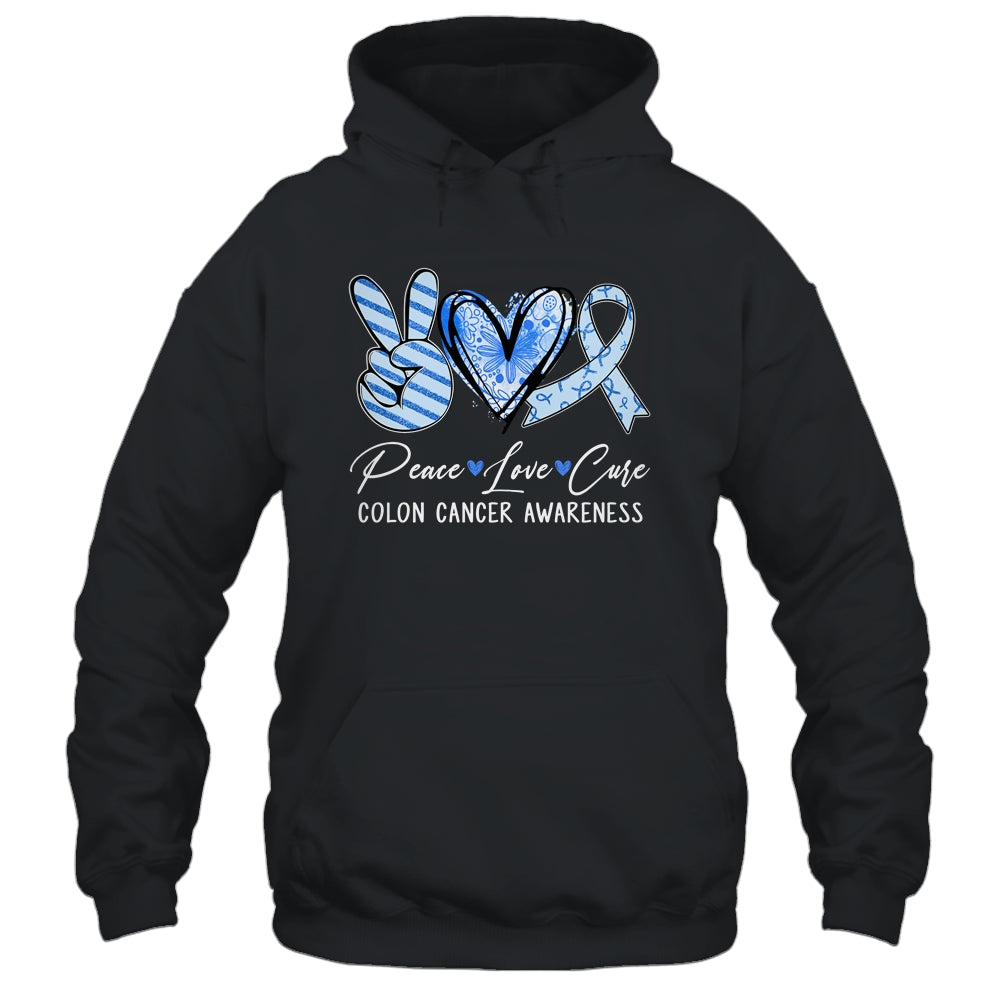 Peace Love Cure Blue Ribbon Colon Cancer Awareness Shirt & Hoodie | siriusteestore