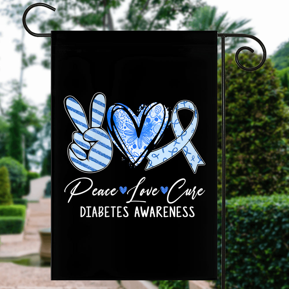 Peace Love Cure Blue Ribbon Diabetes Awareness Flag | siriusteestore