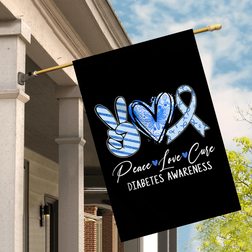 Peace Love Cure Blue Ribbon Diabetes Awareness Flag | siriusteestore