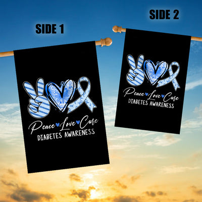 Peace Love Cure Blue Ribbon Diabetes Awareness Flag | siriusteestore