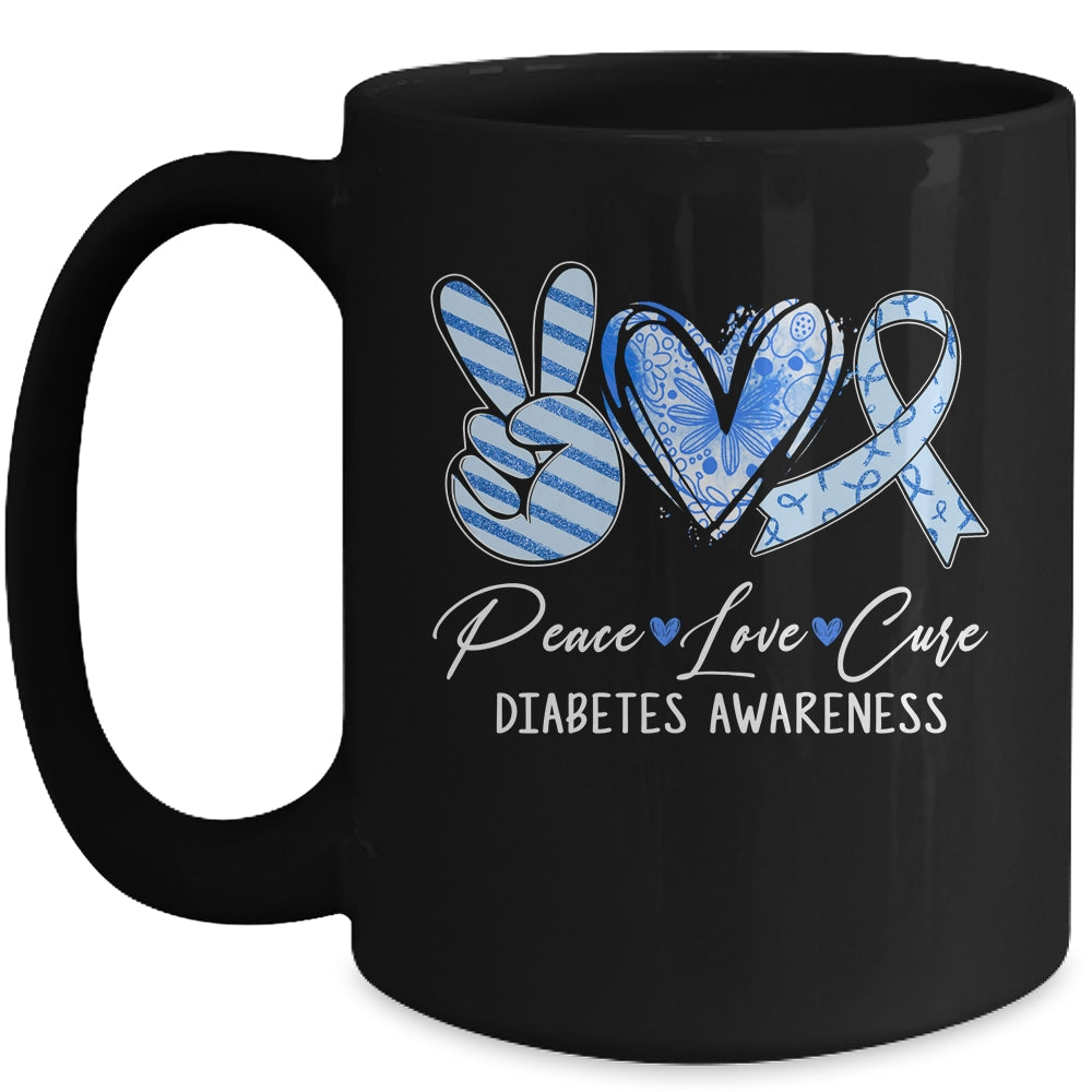 Peace Love Cure Blue Ribbon Diabetes Awareness Mug | siriusteestore