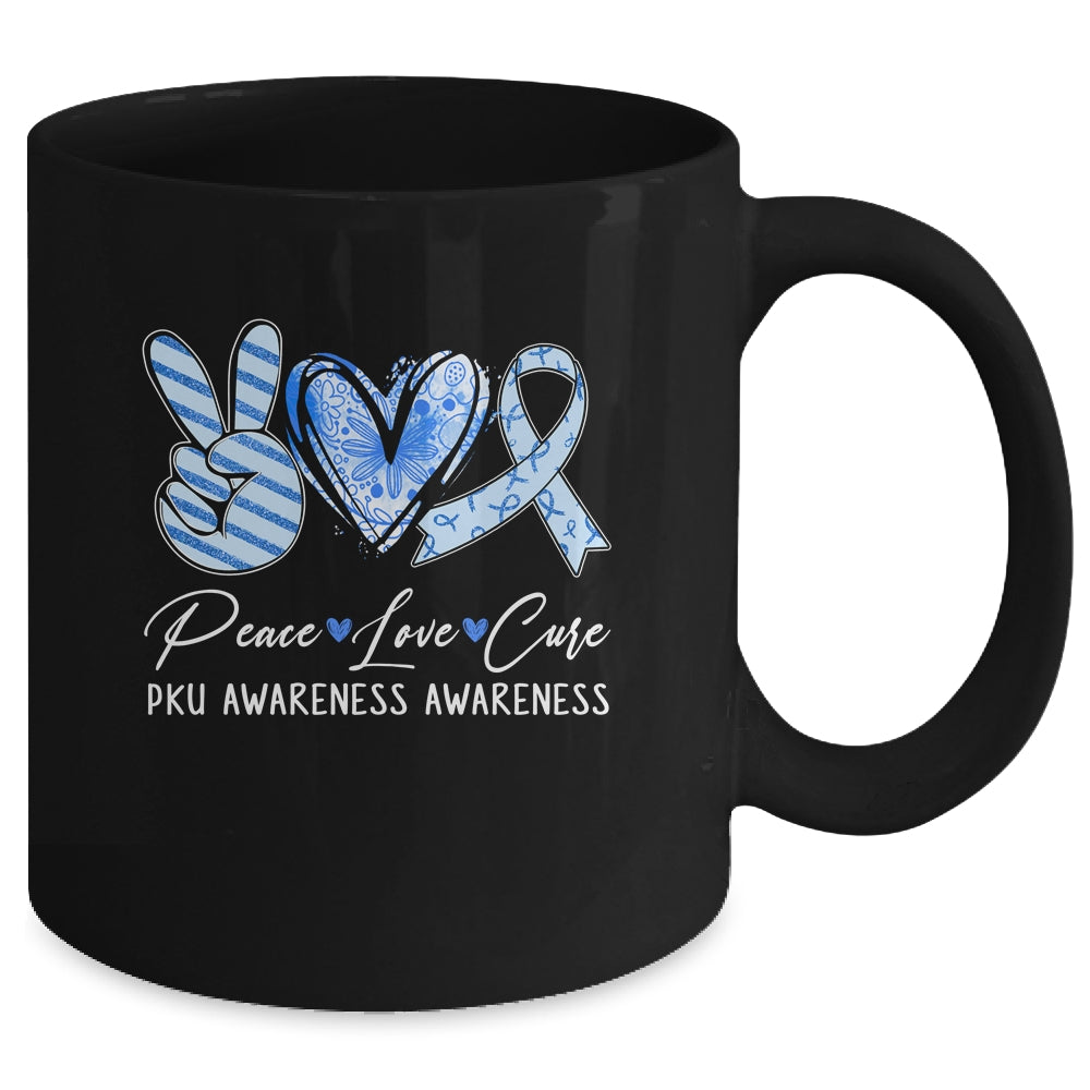 Peace Love Cure Blue Ribbon PKU Awareness Mug Awareness Mug | siriusteestore