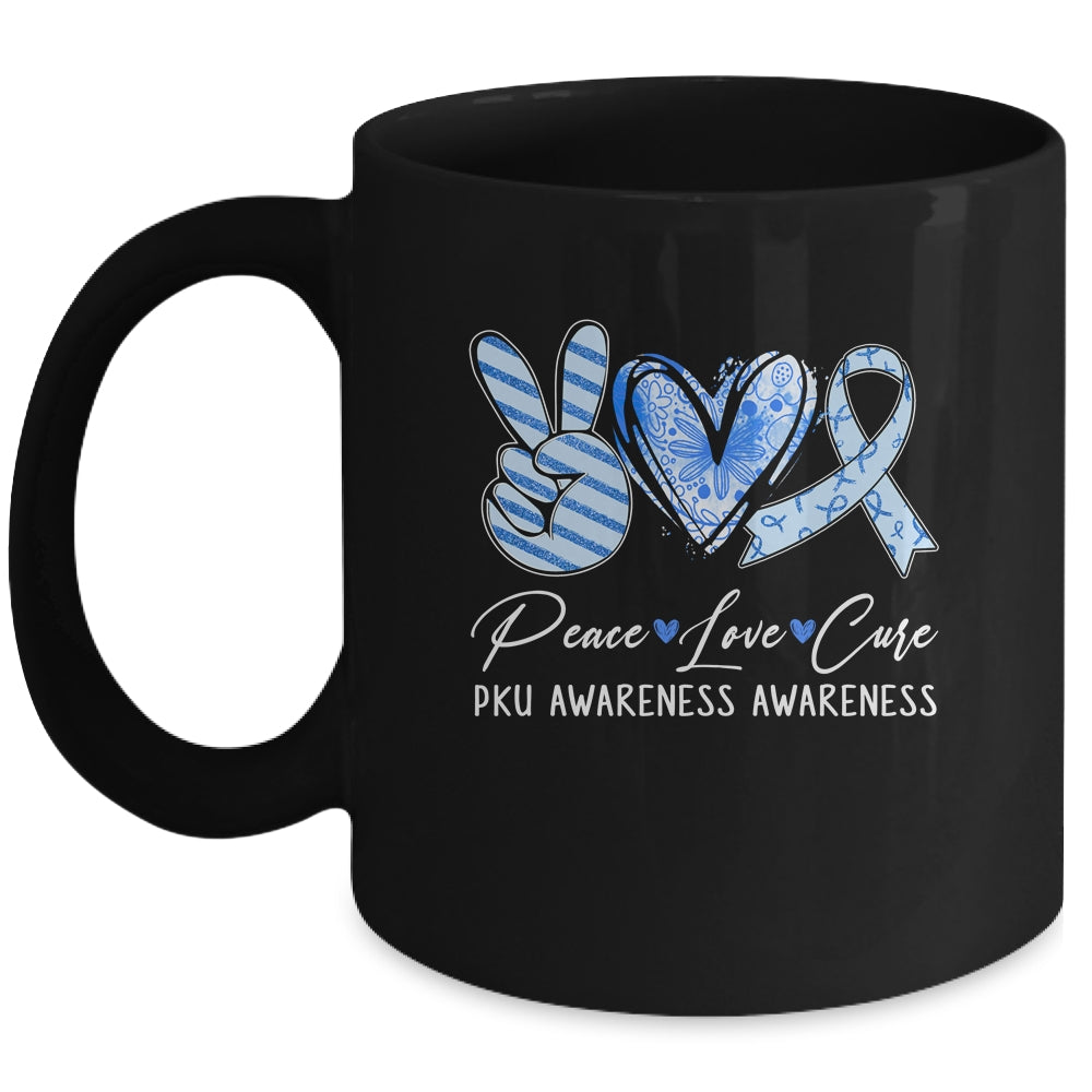 Peace Love Cure Blue Ribbon PKU Awareness Mug Awareness Mug | siriusteestore