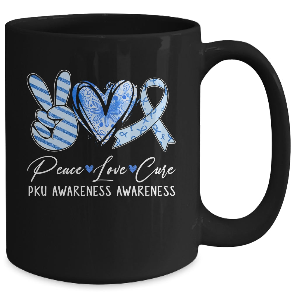 Peace Love Cure Blue Ribbon PKU Awareness Mug Awareness Mug | siriusteestore