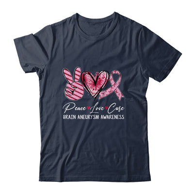 Peace Love Cure Burgundy Ribbon Brain Aneurysm Awareness Shirt & Hoodie | siriusteestore