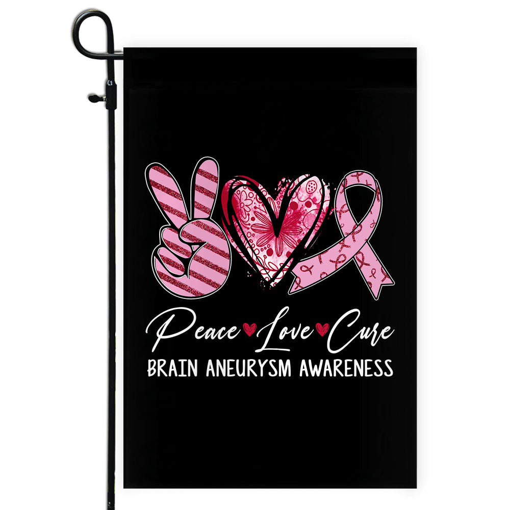 Peace Love Cure Burgundy Ribbon Brain Aneurysm Awareness Flag | siriusteestore
