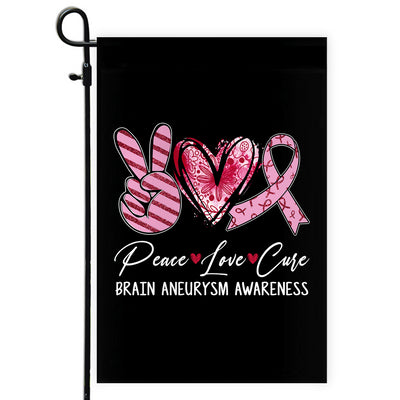 Peace Love Cure Burgundy Ribbon Brain Aneurysm Awareness Flag | siriusteestore