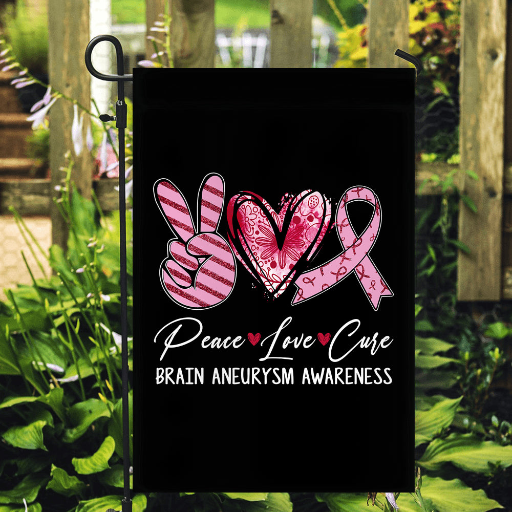 Peace Love Cure Burgundy Ribbon Brain Aneurysm Awareness Flag | siriusteestore