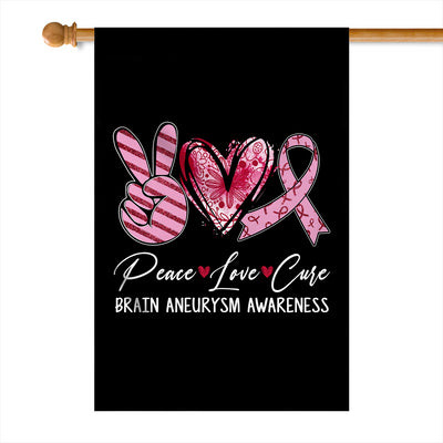 Peace Love Cure Burgundy Ribbon Brain Aneurysm Awareness Flag | siriusteestore