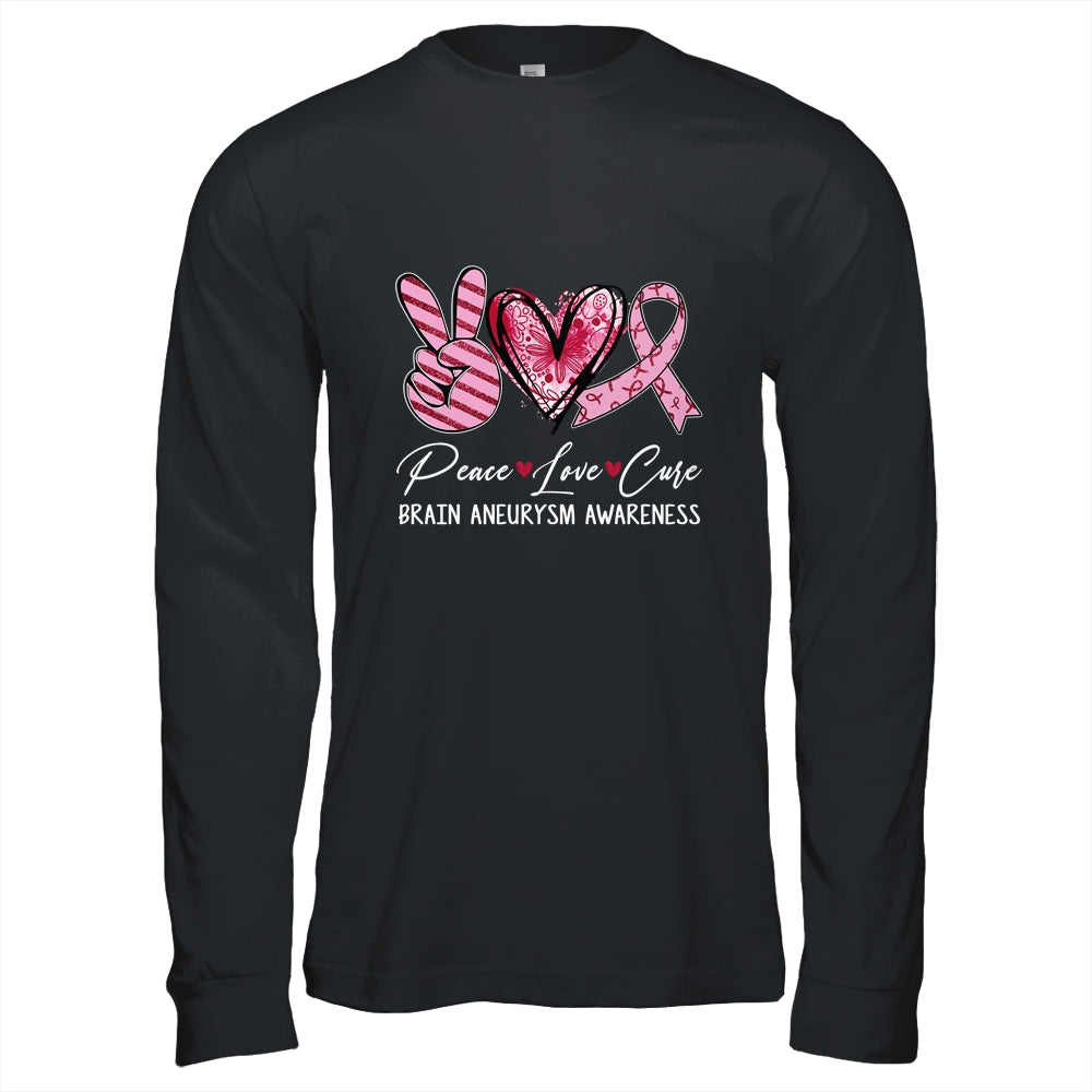 Peace Love Cure Burgundy Ribbon Brain Aneurysm Awareness Shirt & Hoodie | siriusteestore