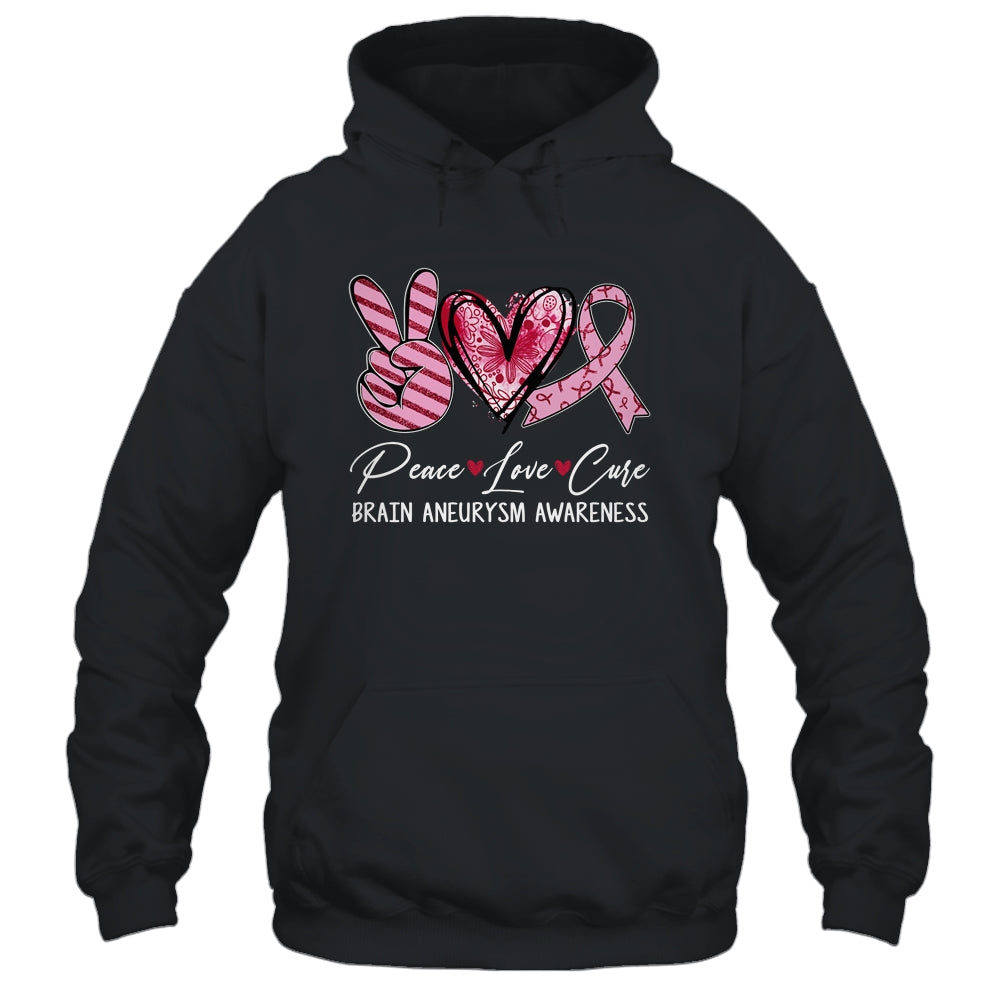 Peace Love Cure Burgundy Ribbon Brain Aneurysm Awareness Shirt & Hoodie | siriusteestore