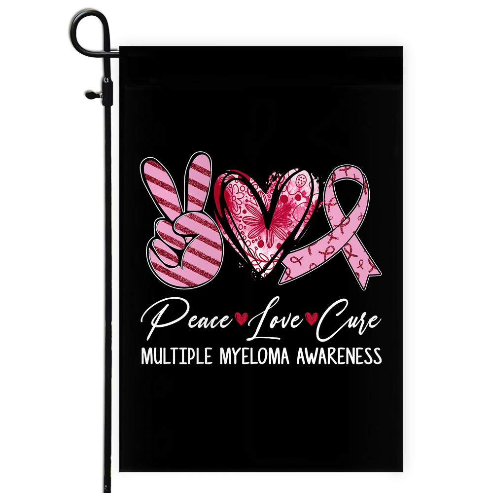 Peace Love Cure Burgundy Ribbon Multiple Myeloma Awareness Flag | siriusteestore