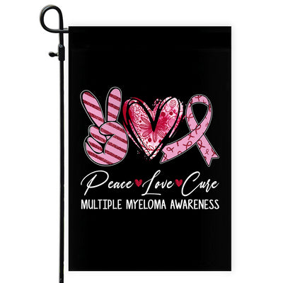 Peace Love Cure Burgundy Ribbon Multiple Myeloma Awareness Flag | siriusteestore