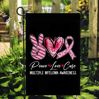 Peace Love Cure Burgundy Ribbon Multiple Myeloma Awareness Flag | siriusteestore