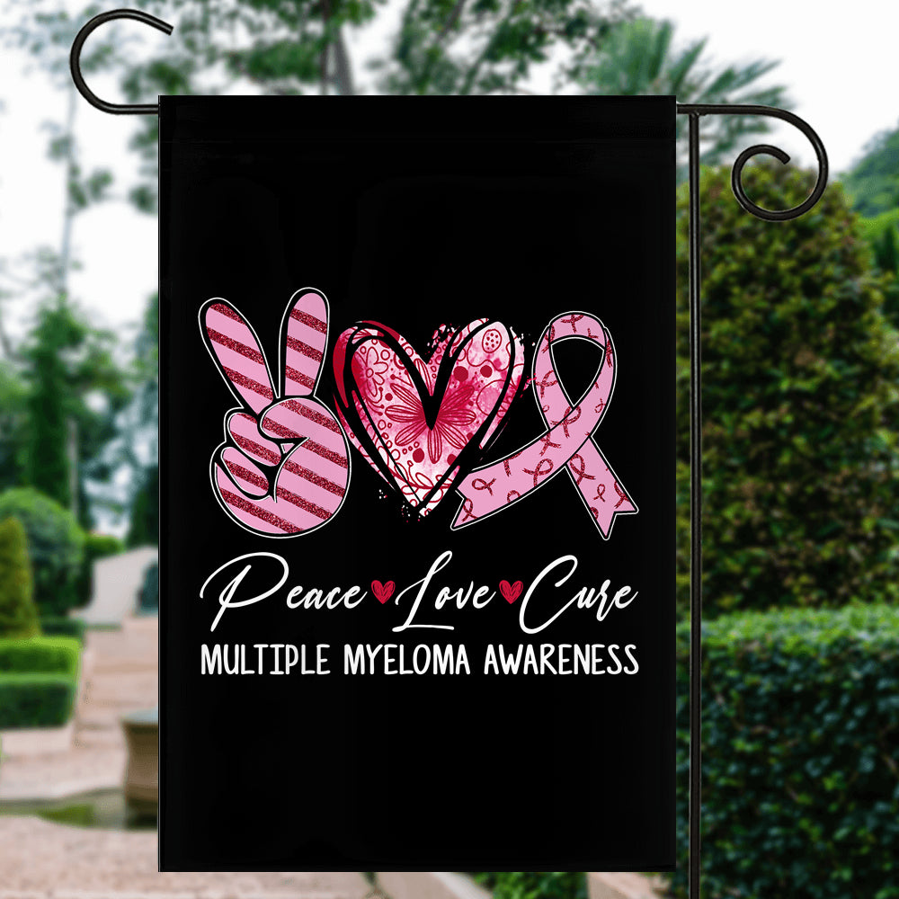 Peace Love Cure Burgundy Ribbon Multiple Myeloma Awareness Flag | siriusteestore